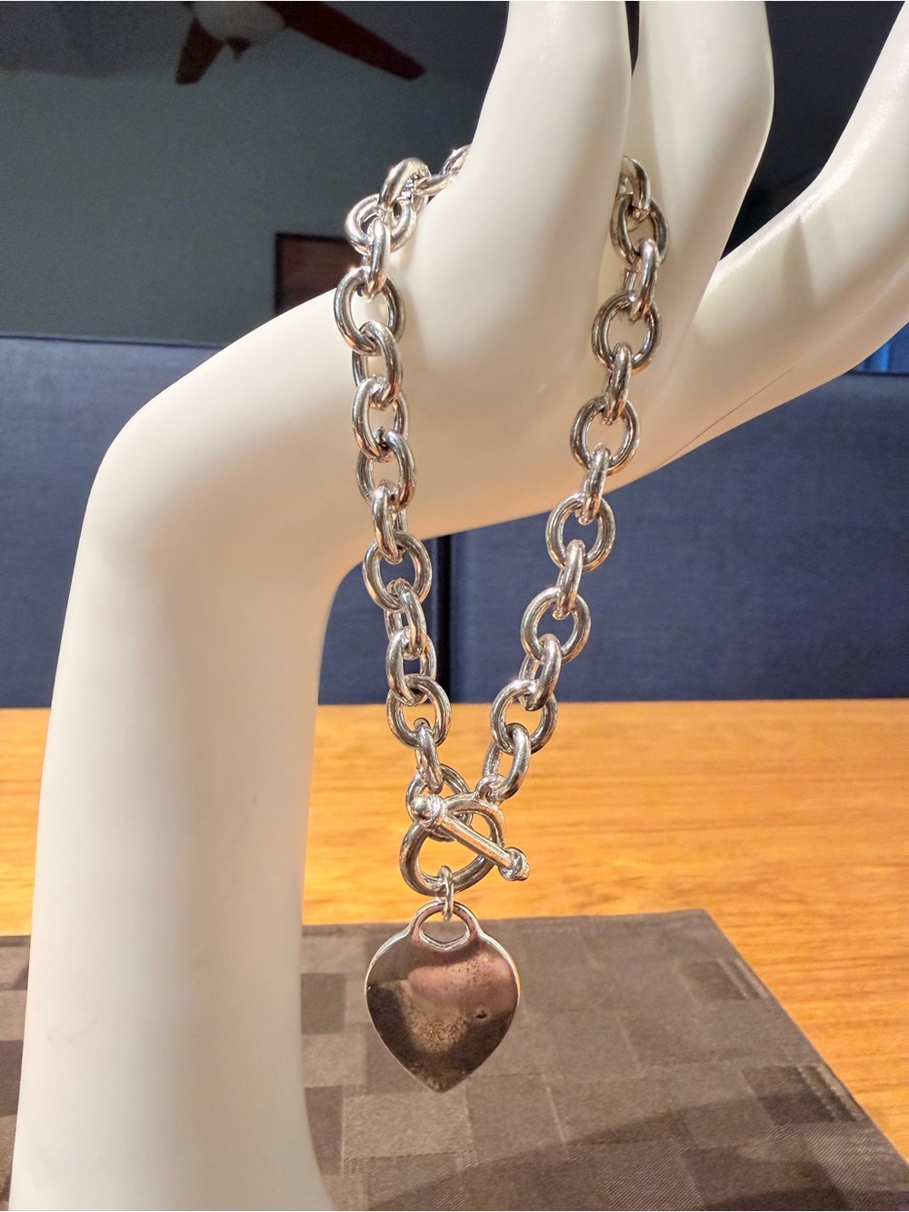 Vintage Chunky Silver Tone Heart
Tag Toggle Chain Bracelet